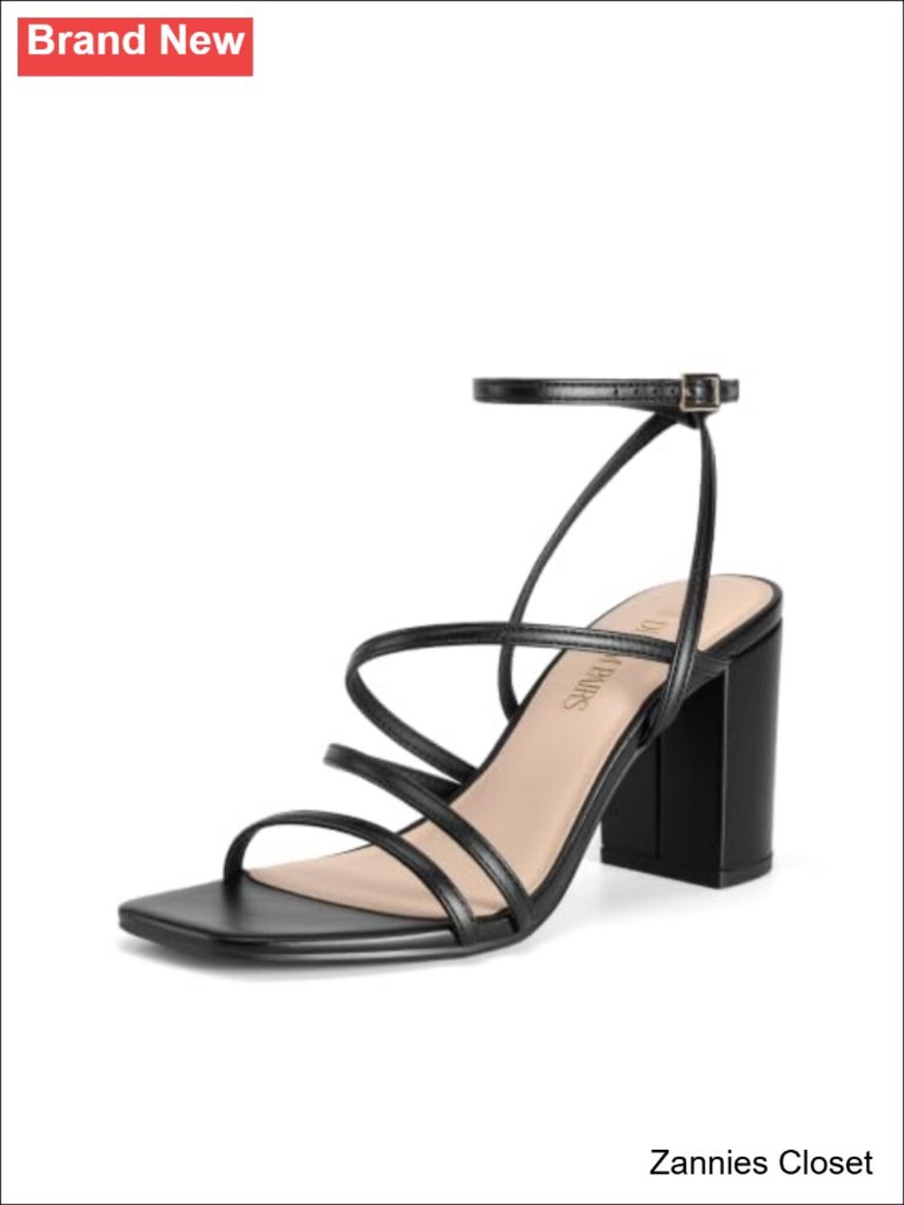 ✨ Strappy Square Toe Chunky Block Heels, Faux Leather, 3.15'' Heel, Dress